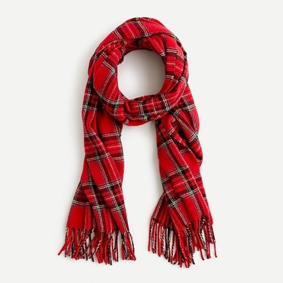 J.Crew Tartan Plaid Scarf Red Multi H3794 - Picture 1 of 5